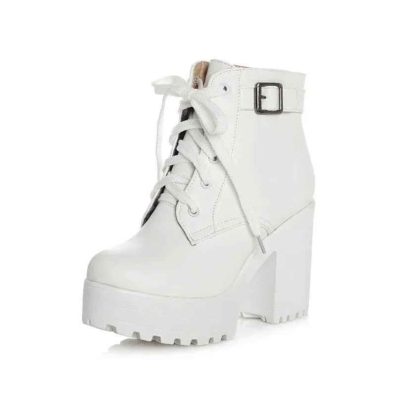 Sponge cake chunky heel plus size lace-up Martin boots - DanaFashionstore