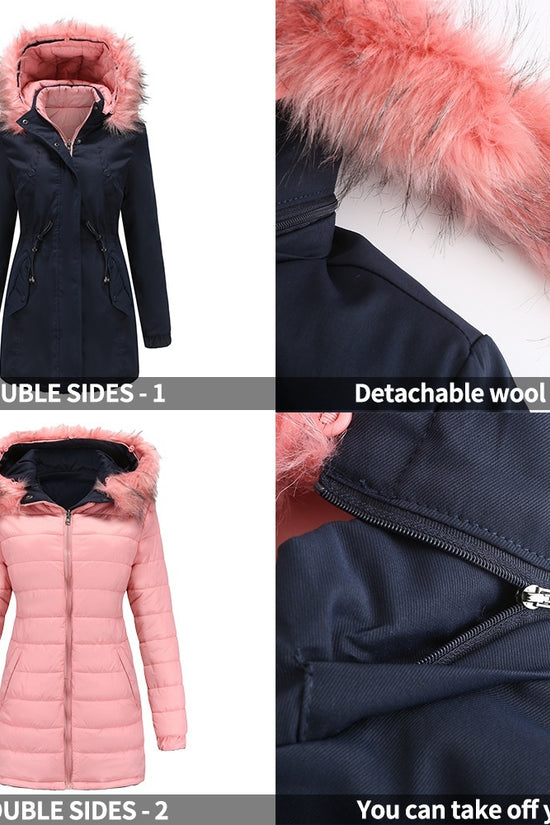 Double-sided Detachable Fur Collar Hat Quilted Parka