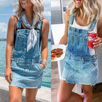Women's denim skirt suspender skirt