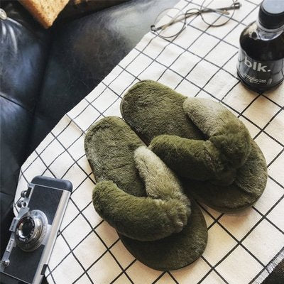 Winter fashion women's home fur slippers