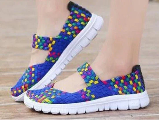 Lightweight flat shoes explosion models wishy elastic band hand-woven shoes women's single shoes large size flat bottom mother shoes factory straight - DanaFashionstore
