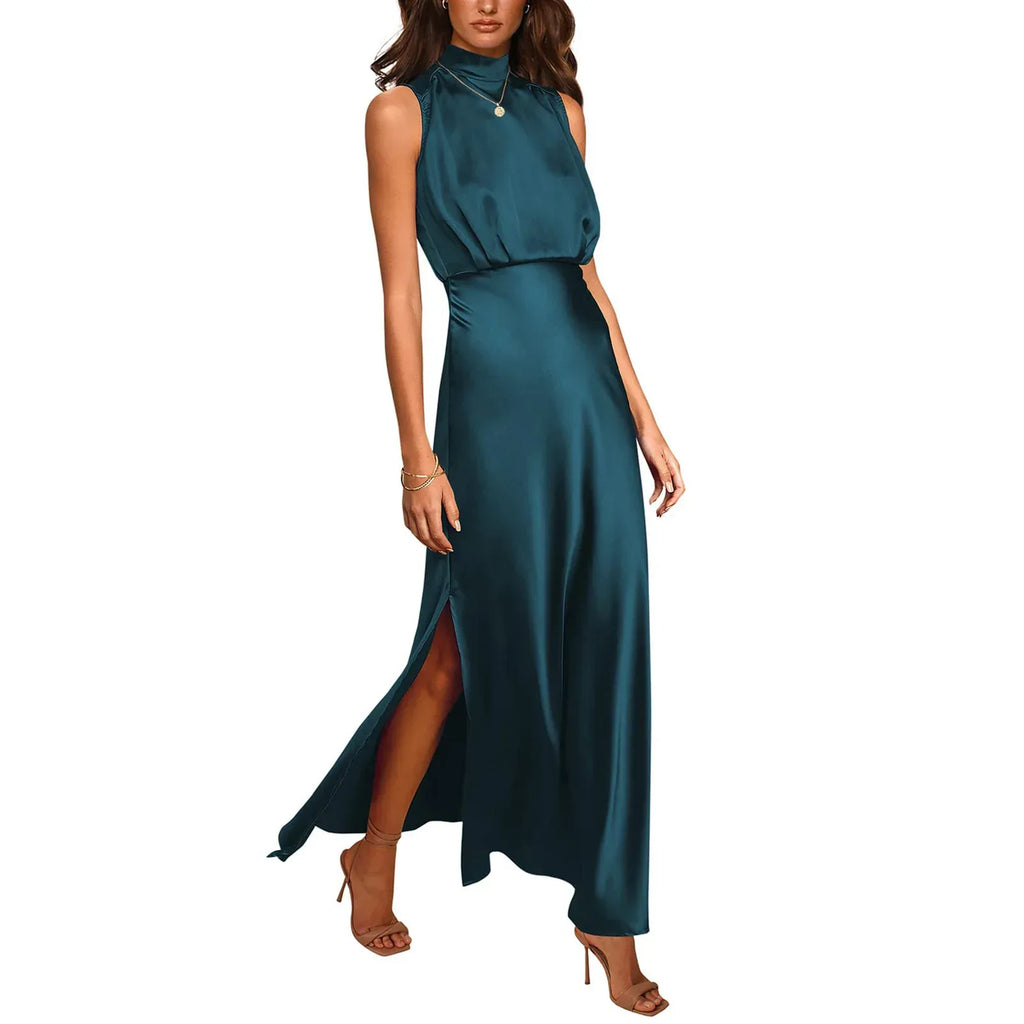 Women's Satin Stand Collar Dress 2026 - Elegant Formal Dress - DanaFashionstore