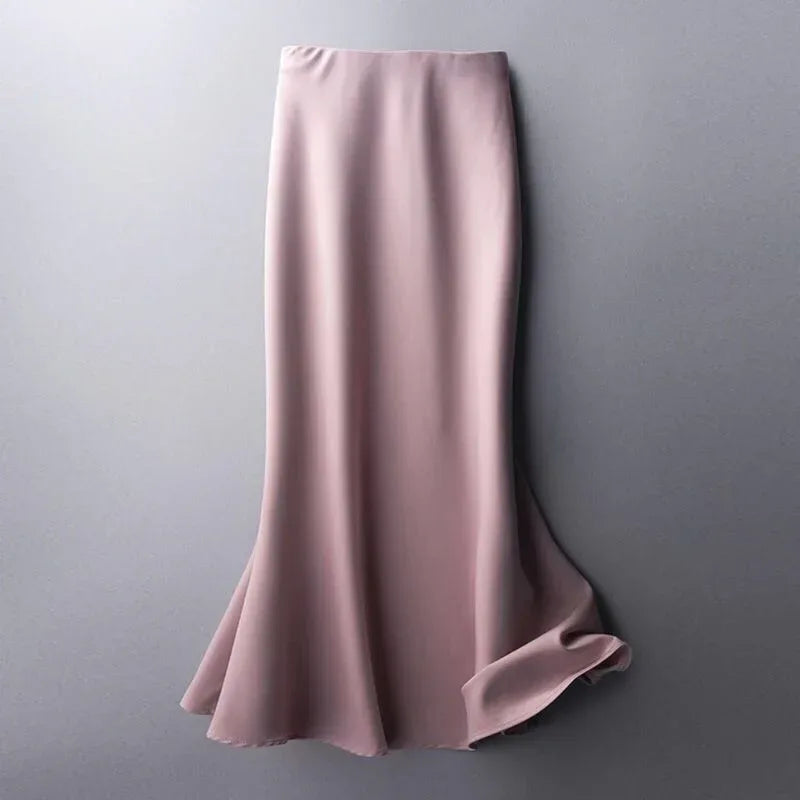 High waist solid color satin skirt - DanaFashionstore