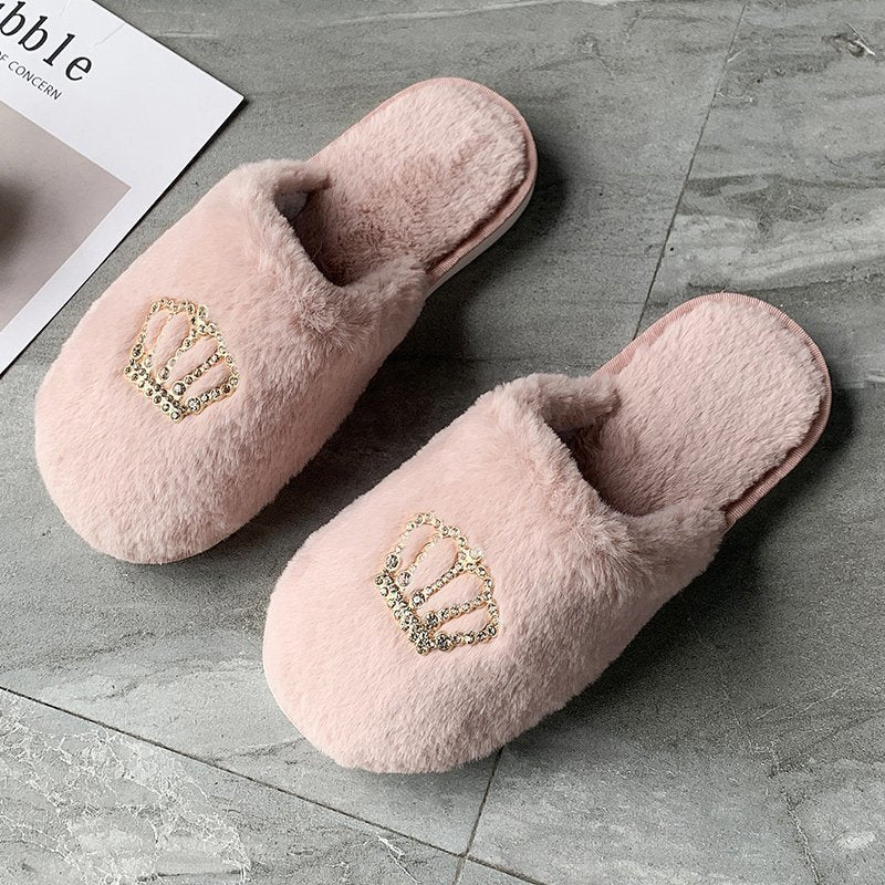 Women's winter home warm slippers non-slip soft bottom crown slippers