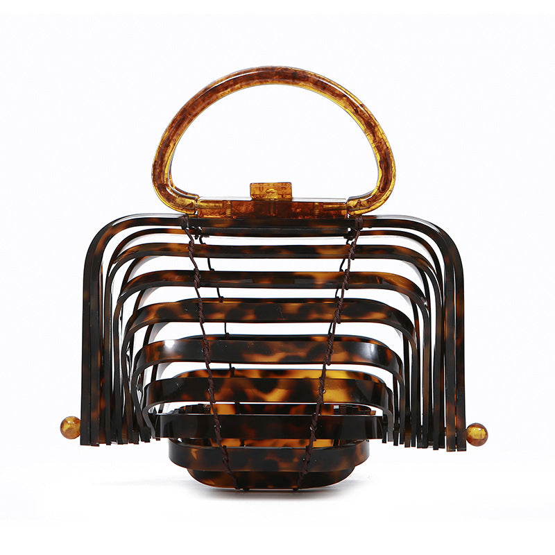Acrylic bamboo basket hollow handbag foldable shell bag