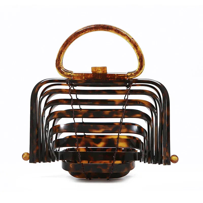 Acrylic bamboo basket hollow handbag foldable shell bag - DanaFashionstore