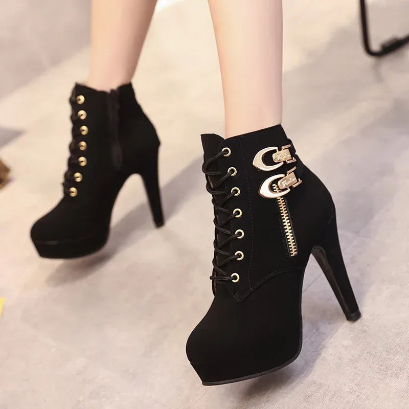 High heels stiletto platform zipper ankle boots - DanaFashionstore