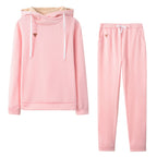 Women's Fleece Leather Seal Long Sleeve Hooded Casual Sports Suit