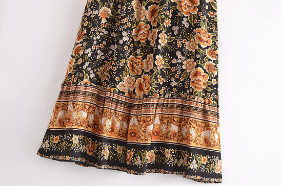 Women's Printed Positioning Flower Tassel Elastic Waist Skirt - Dana Fashion