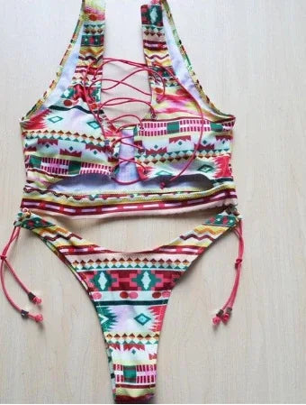Pineapple Bikini for big boob Women Lace Up Swimwear Thong bikini set two pieces Swimsuit Bathing Suit female - DanaFashionstore