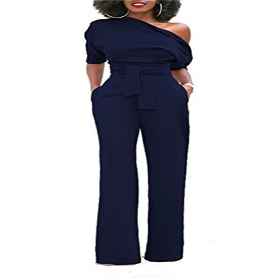 Off-the-shoulder buttoned wide-leg pants