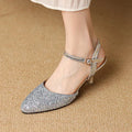 Closed Toe Back Empty Ankle-strap Buckle Sandals Women's Silver High Heel - DanaFashionstore