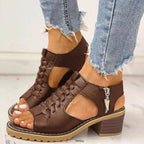 Round Toe Side Zipper Casual Student Sandals - DanaFashionstore