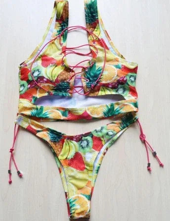 Pineapple Bikini for big boob Women Lace Up Swimwear Thong bikini set two pieces Swimsuit Bathing Suit female - DanaFashionstore