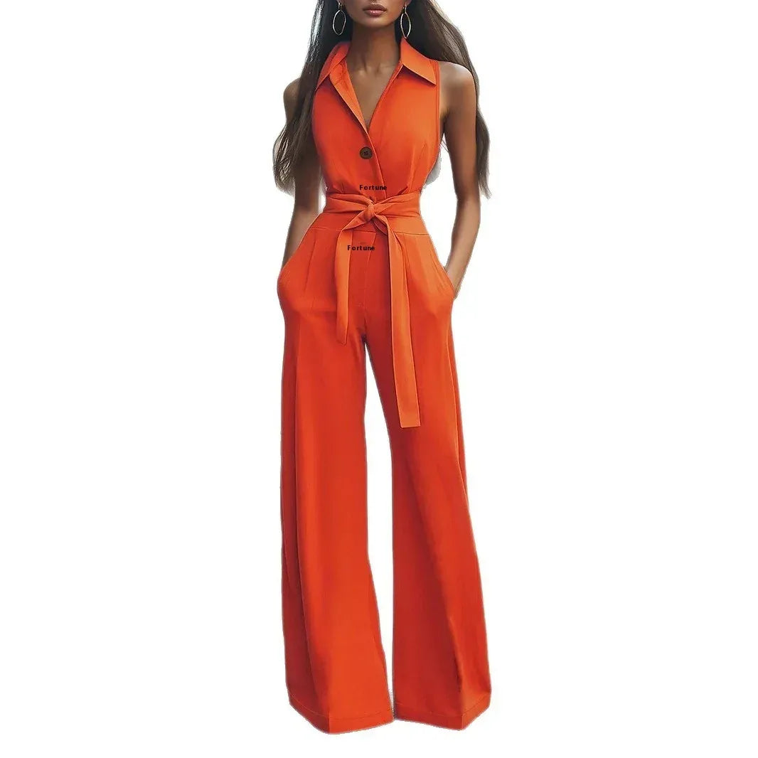 Blouse Collar Wide Leg Jumpsuit 2026 - Solid Color Professional Jumpsuit - DanaFashionstore