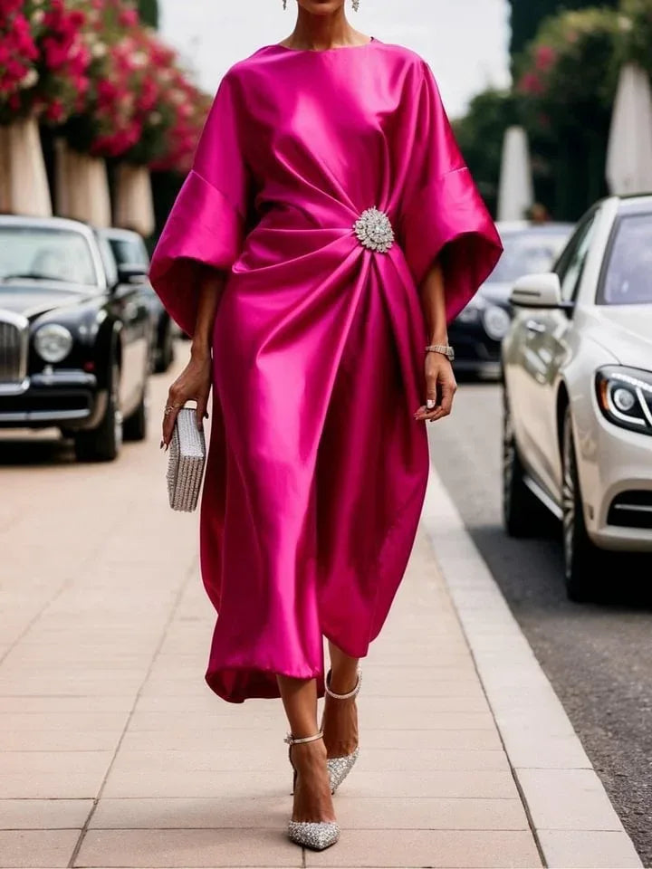 Elegant Flower Beads Satin Dress 2026 - Commuting Professional Dress - DanaFashionstore