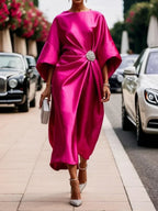Elegant Flower Beads Satin Dress 2026 - Commuting Professional Dress - DanaFashionstore