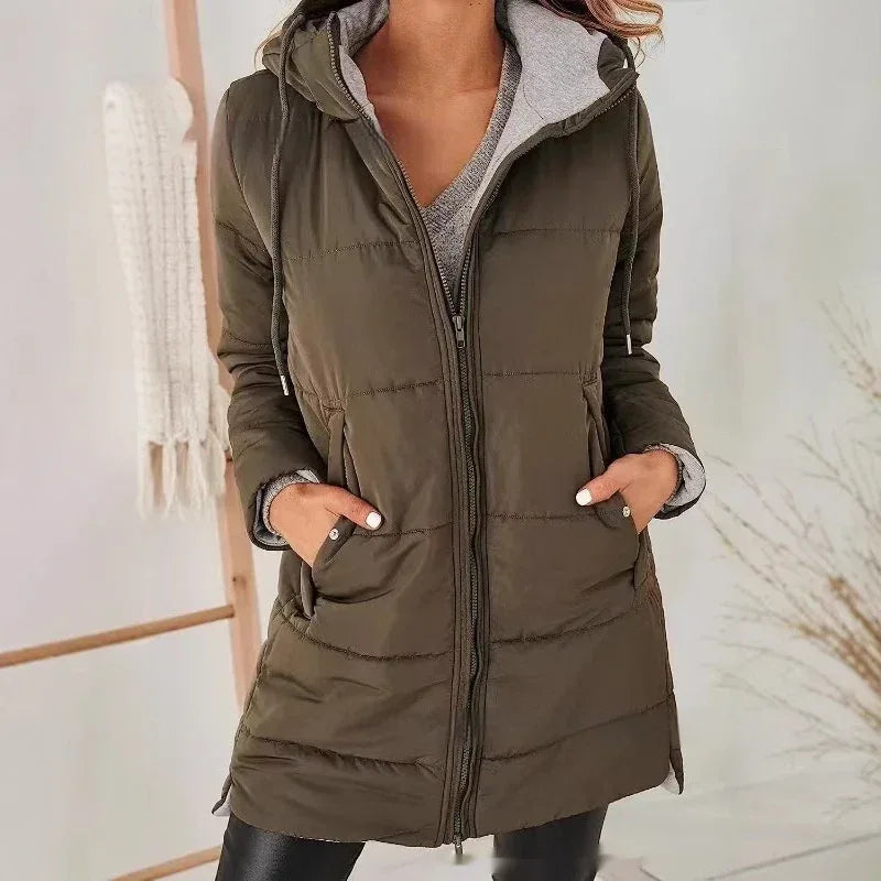 Women's Hooded Solid Color Long Cotton Jacket 2026 - Pocket Winter Coat - DanaFashionstore