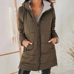 Women's Hooded Solid Color Long Cotton Jacket 2026 - Pocket Winter Coat - DanaFashionstore