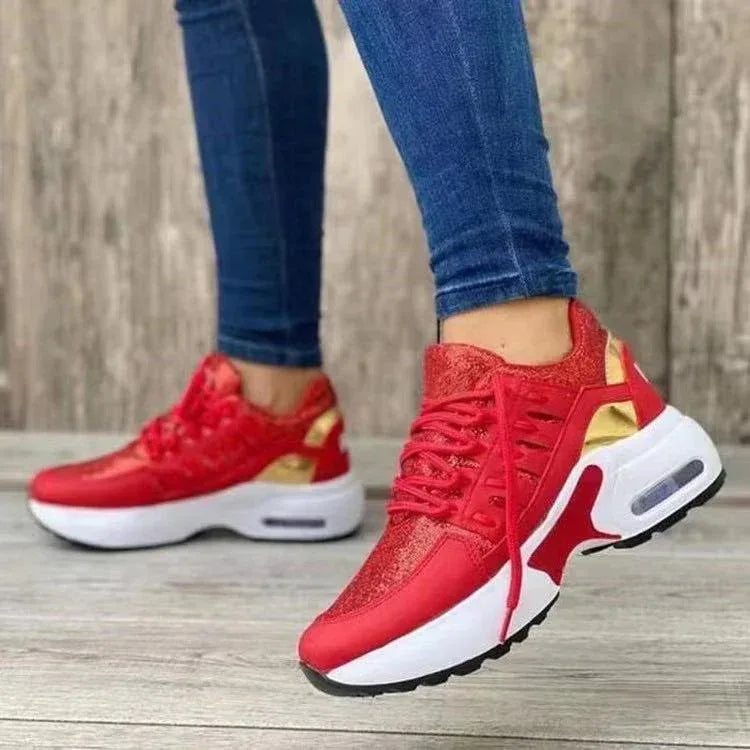 Women's Fly Wedge Wedge Round Toe Lace Up Mesh Large Size Casual Sneakers - DanaFashionstore