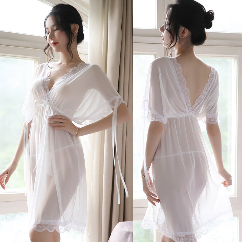 Nuisette Sexy V-Neck Woman Backless Night Wear Silk Sleepshirts Night Dress Sleepwear Nightgown Night Wear Summer Sexy Lingerie - Dana Fashion