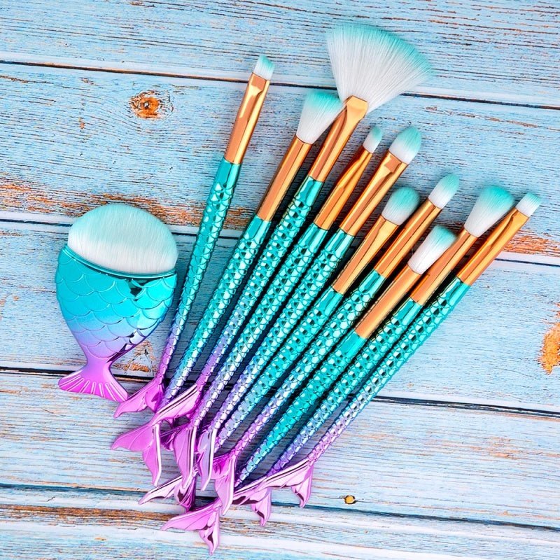 11pcs Makeup Brushes Kit Maquiagem Maquillaje New Mermaid Foundation Eyebrow Eyeliner Cosmetic Makeup Brushes $23.50 Dana Fashion default: default makeup Overview: 1. Convenient And Portable, An Important Beauty Essential For You 2. Adopts High-Quality Sy