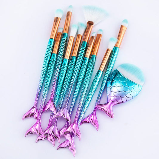 11pcs Makeup Brushes Kit Maquiagem Maquillaje New Mermaid Foundation Eyebrow Eyeliner Cosmetic Makeup Brushes $23.50 Dana Fashion default: default makeup Overview: 1. Convenient And Portable, An Important Beauty Essential For You 2. Adopts High-Quality Sy