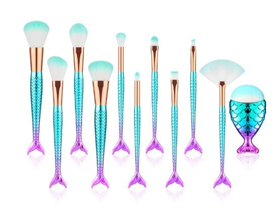 11pcs Makeup Brushes Kit Maquiagem Maquillaje New Mermaid Foundation Eyebrow Eyeliner Cosmetic Makeup Brushes $23.50 Dana Fashion default: default makeup Overview: 1. Convenient And Portable, An Important Beauty Essential For You 2. Adopts High-Quality Sy