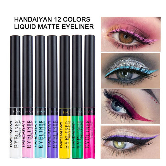12-color matte eyeliner $66.45 Dana Fashion style: 1 12style makeup Product Category: Eyeliner Color: multicolor Specifications: normal specifications Style: 12 color eyeliner Color number: 1#, 2#, 3#, 4#, 5#, 6#, 7#, 8#, 9#, 10#, 11#, 12# Size: 12*120 mm