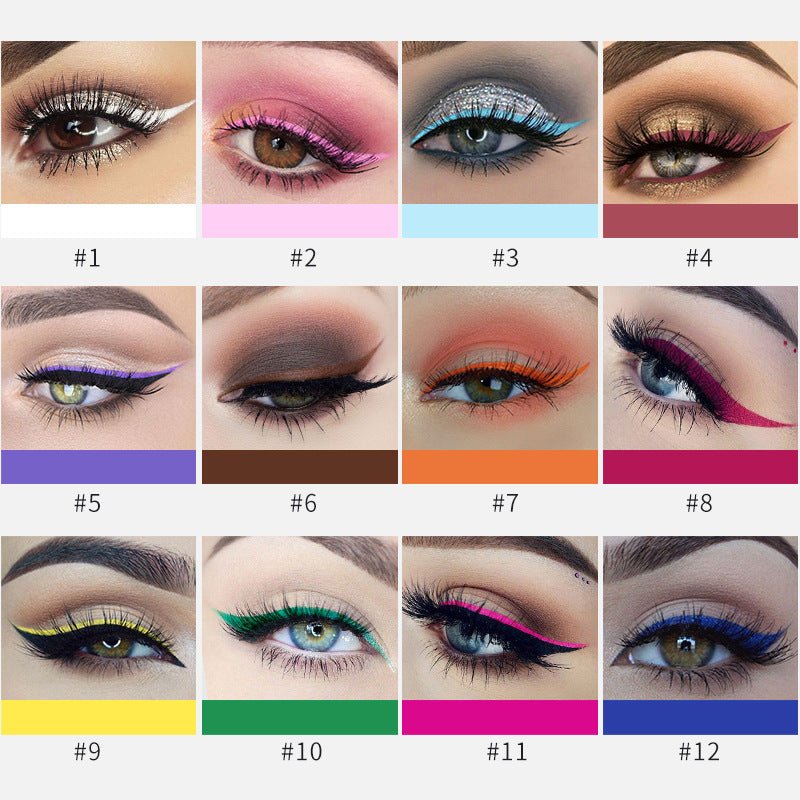 12-color matte eyeliner $66.45 Dana Fashion style: 1 12style makeup Product Category: Eyeliner Color: multicolor Specifications: normal specifications Style: 12 color eyeliner Color number: 1#, 2#, 3#, 4#, 5#, 6#, 7#, 8#, 9#, 10#, 11#, 12# Size: 12*120 mm