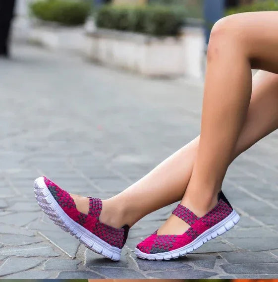 Lightweight flat shoes explosion models wishy elastic band hand-woven shoes women's single shoes large size flat bottom mother shoes factory straight - DanaFashionstore