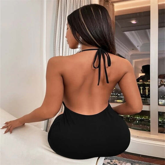 Summer Deep V-neck Dress Temperament Sling Backless Halter Dresses Women's Clothing $25.70 Dana Fashion Color: Black Size: L Women's clothing Overview: Unique design, stylish and beautiful. Good material, comfortable wear. A variety of colors, any choice.