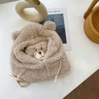 Cute Bear Plush Hat Winter Warm Thickened Scarf With Mask Anf Drawstring Design - DanaFashionstore