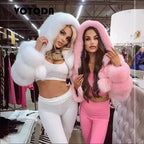 Short Hooded Faux Fur Long Sleeve Coat - DanaFashionstore