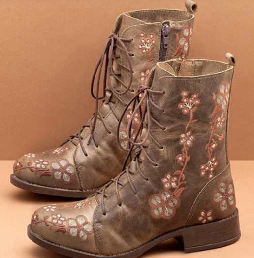 Flat heel lace up boots for autumn and winter