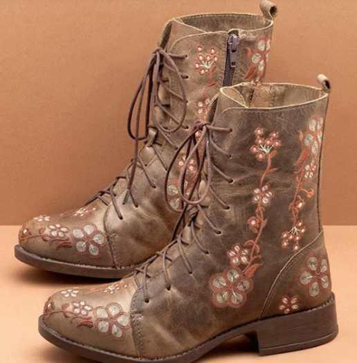 Flat heel lace up boots for autumn and winter - DanaFashionstore