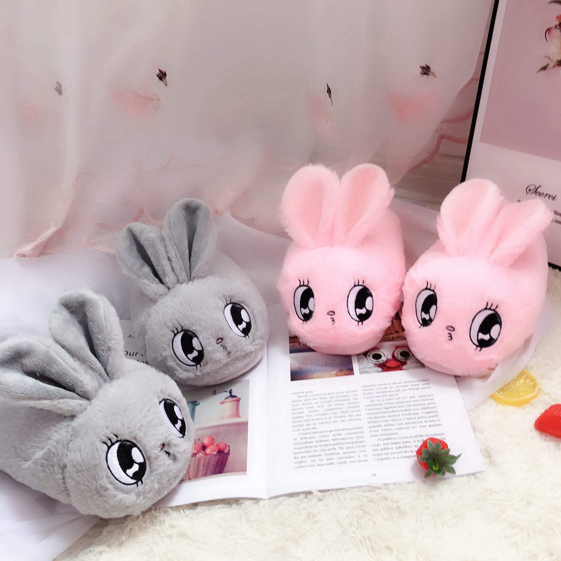 Cute Plush Big Eyes Rabbit Warm Cotton Shoes