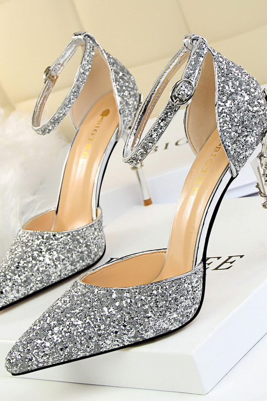 High metallic and sequined heels