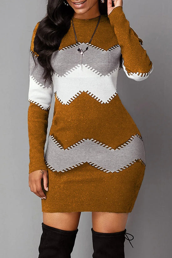 Mid-length Round Neck Long-sleeved Knit Bag Hip Bottoming Dress - DanaFashionstore