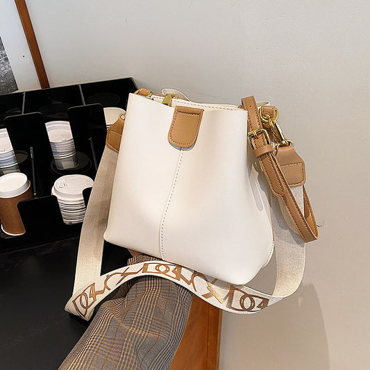 French Minority Design Simple Wide Shoulder Strap Bucket Bags Female - Dana Fashion
