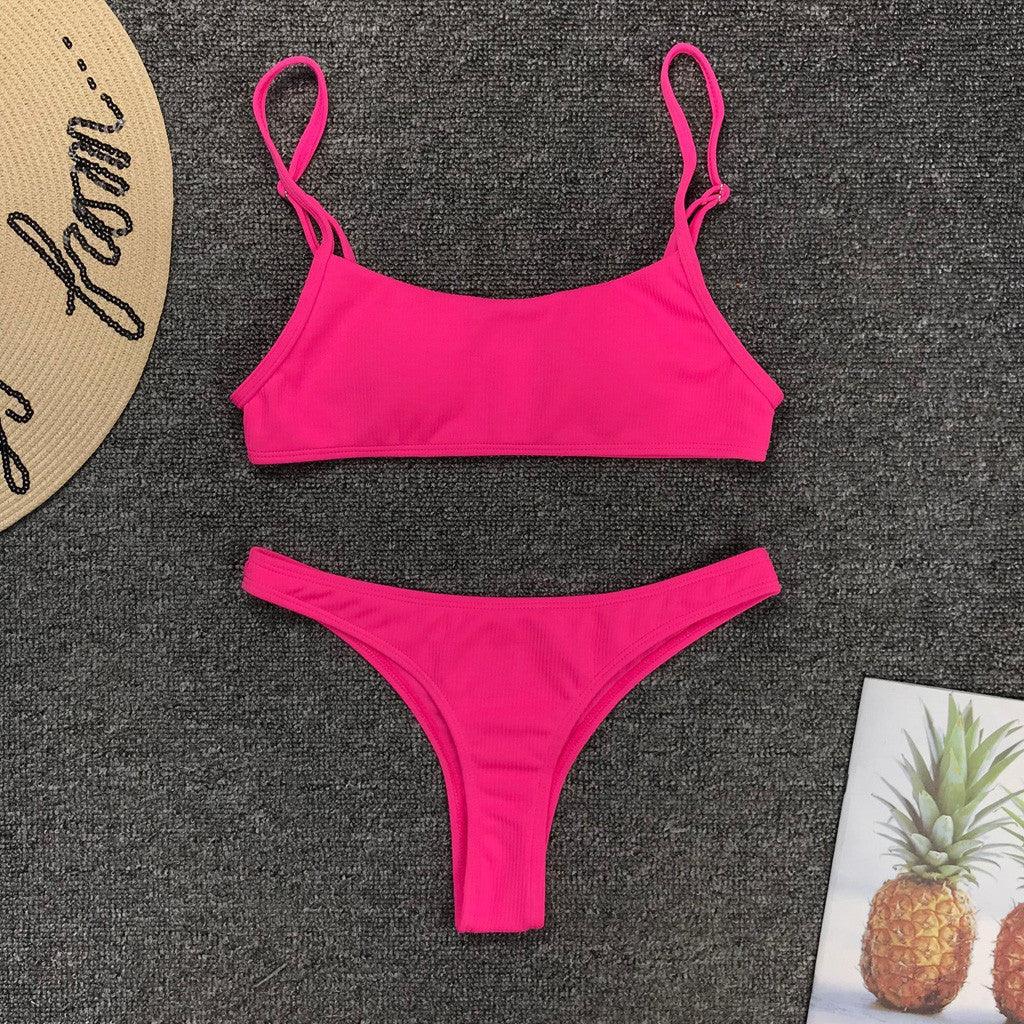Split swimsuit fluorescent solid bikini - DanaFashionstore