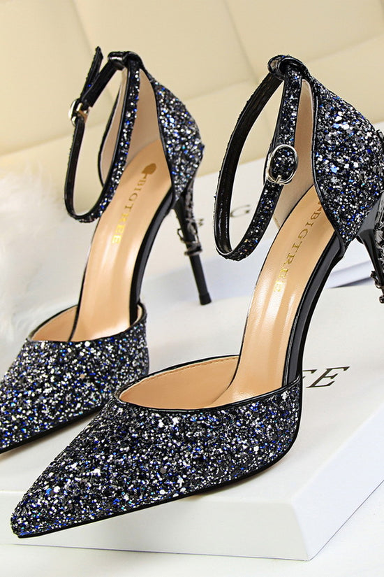 High metallic and sequined heels