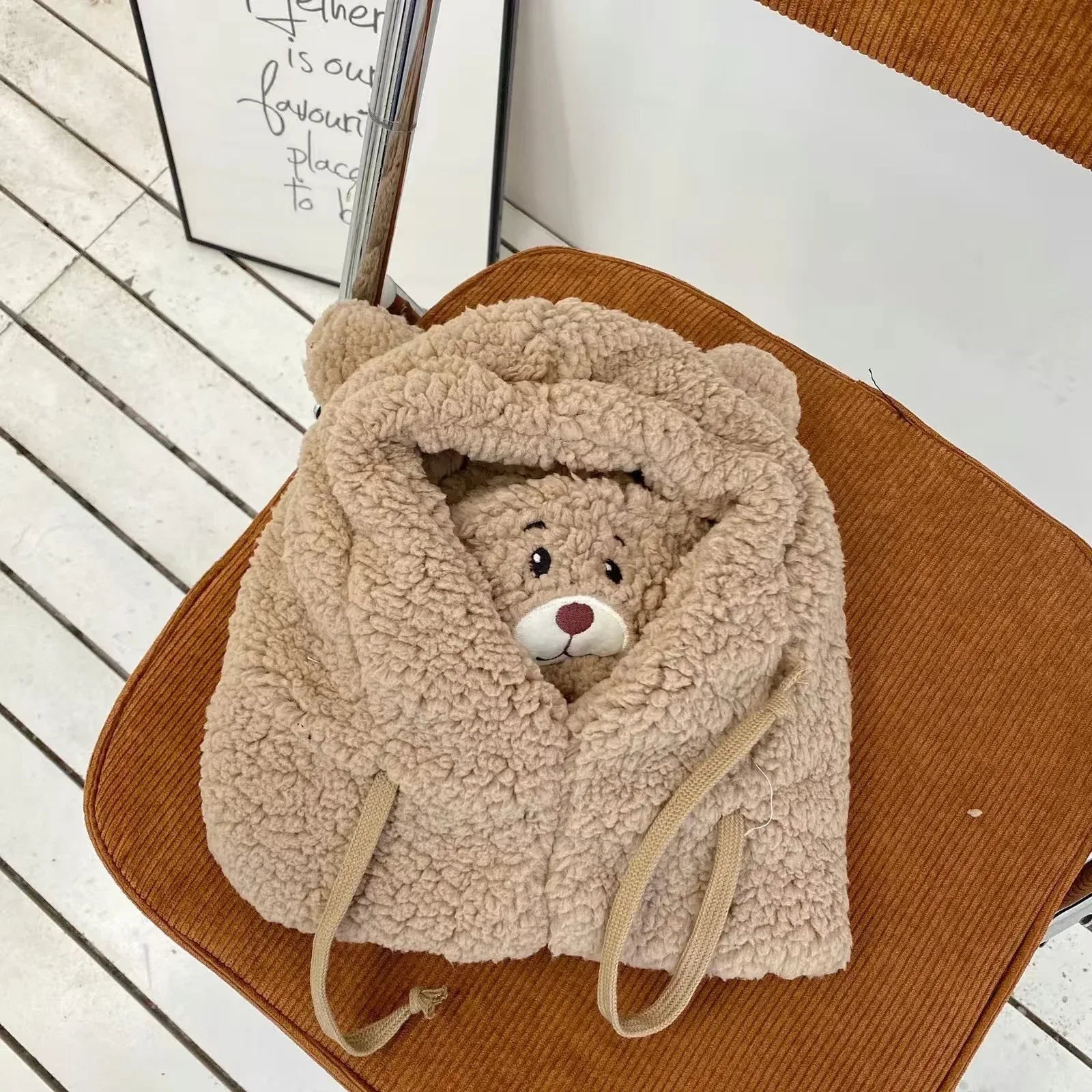 Cute Bear Plush Hat Winter Warm Thickened Scarf With Mask Anf Drawstring Design - DanaFashionstore