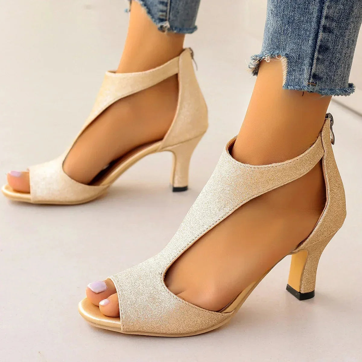 Women's Zippered High Heeled Fish Beak Sandals - DanaFashionstore