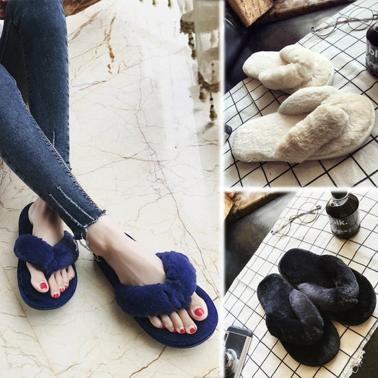 Winter fashion women's home fur slippers