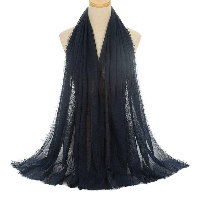 Pleated Viscose Yarn Monochrome Scarf Natural Wrinkled Cotton And Linen Burrs