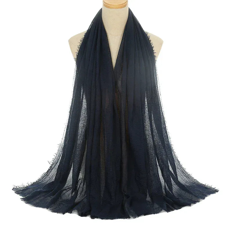 Pleated Viscose Yarn Monochrome Scarf Natural Wrinkled Cotton And Linen Burrs - DanaFashionstore
