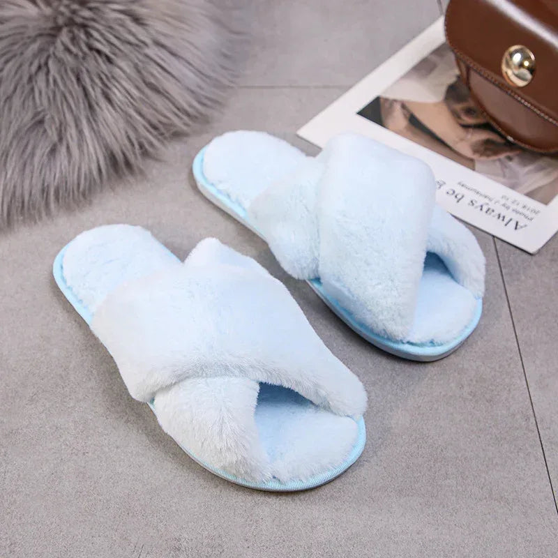 Fashion Cross Plush Casual Rainbow Slippers - DanaFashionstore