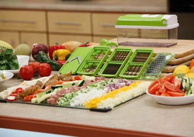 12pcs Multifunctional Vegetable Chopper Handle Food Grate Food Chopper Vegetable Slicer Dicer Cut Kitchen Gadgets $34.46 Dana Fashion Color: Green quantity: 1PCS Dana's Kitchen Overview: ALL in ONE: It can be used equally well as a vegetable chopper, sala