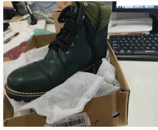 Casual Low-Heeled Round Toe Cross Lace-Up Ankle Boots - DanaFashionstore
